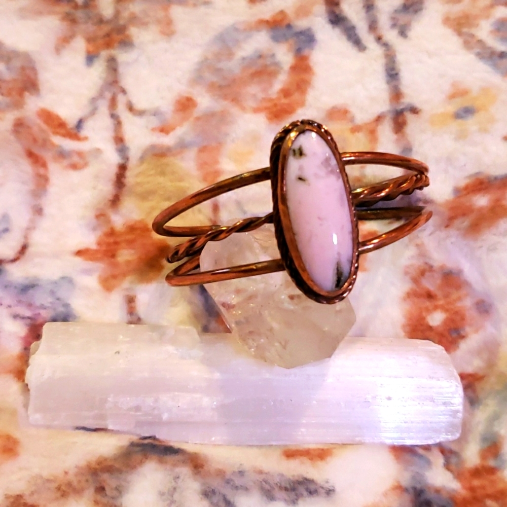 Pink Rhodonite and Copper Adjustable Cuff Bracelet
